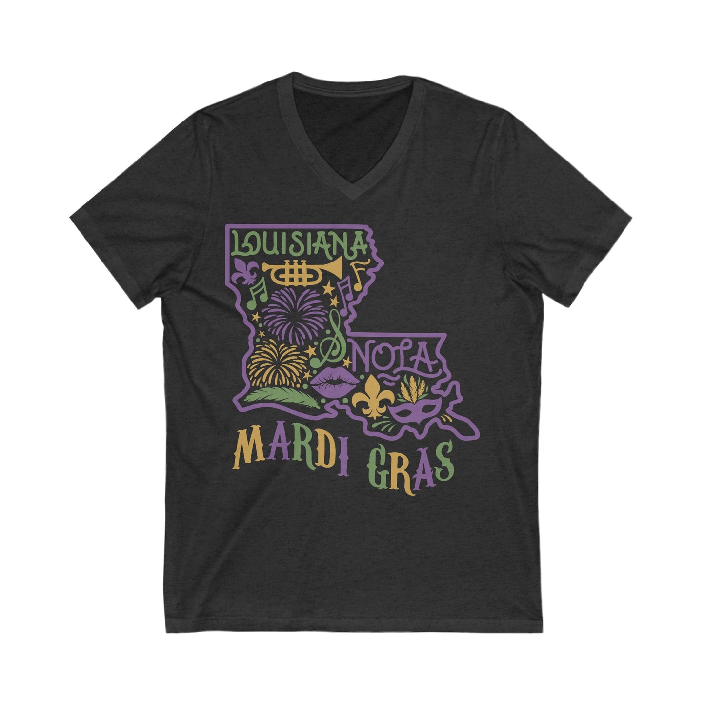 Louisiana Mardi Gras V-Neck - Unisex Jersey Short Sleeve V-Neck Tee