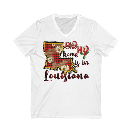 Ho Ho Home in Louisiana - Unisex Jersey Short Sleeve V-Neck Tee