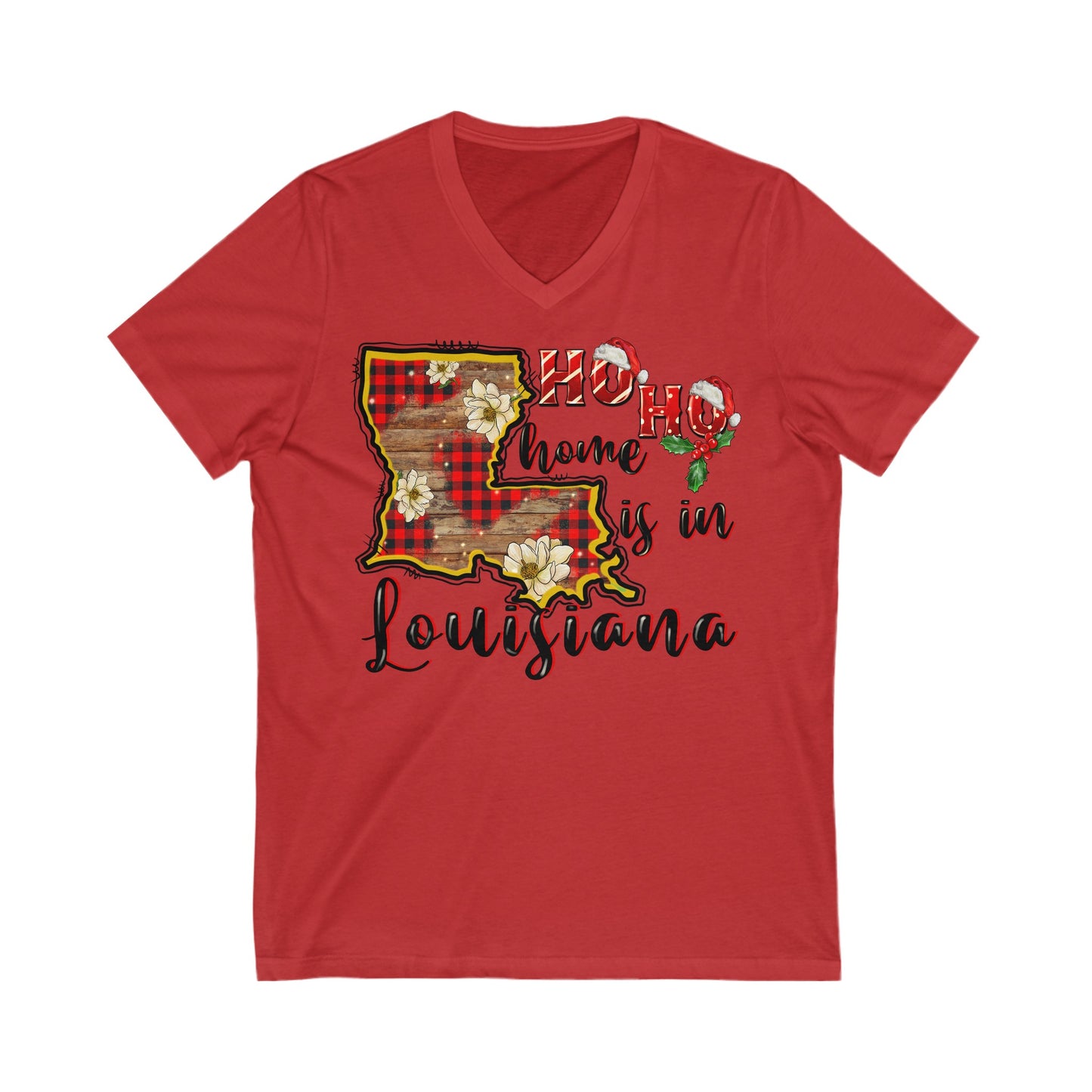 Ho Ho Home in Louisiana - Unisex Jersey Short Sleeve V-Neck Tee