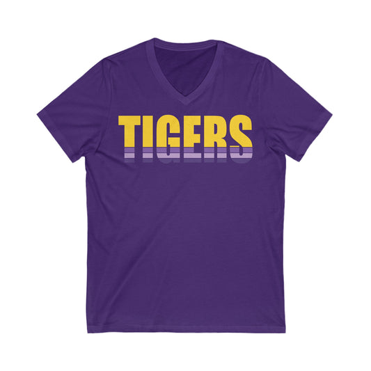 Tigers Fade to Victor Unisex Jersey Short Sleeve V-Neck Tee