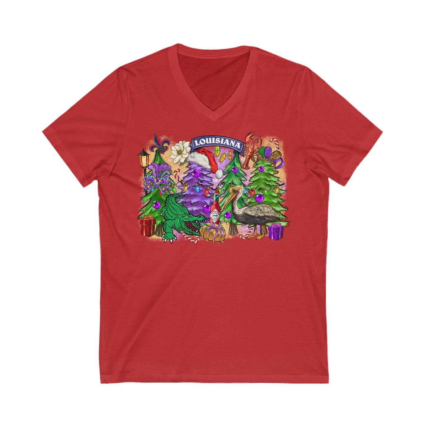 Louisiana Favorite Things Christmas - Unisex Jersey Short Sleeve V-Neck Tee