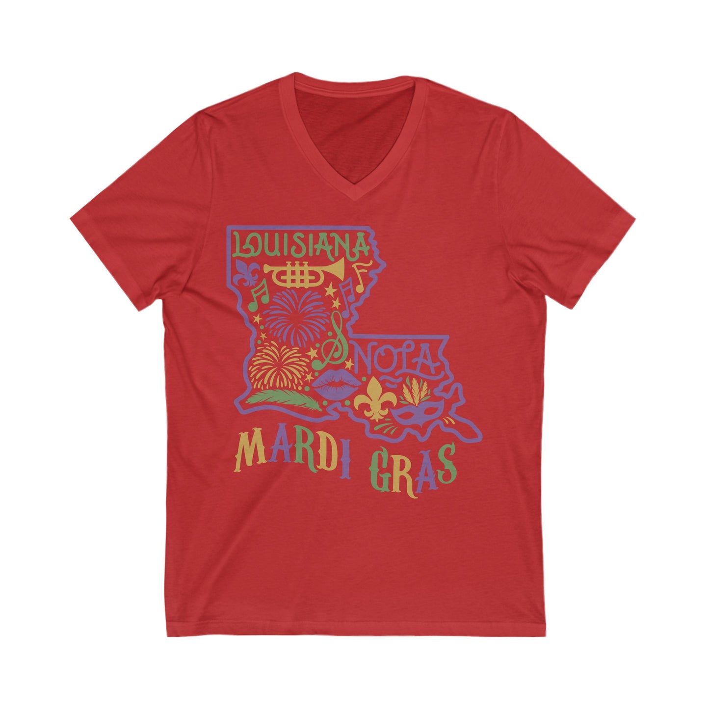 Louisiana Mardi Gras V-Neck - Unisex Jersey Short Sleeve V-Neck Tee