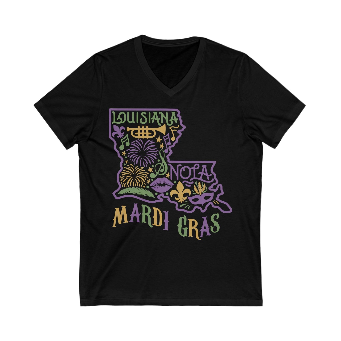 Louisiana Mardi Gras V-Neck - Unisex Jersey Short Sleeve V-Neck Tee