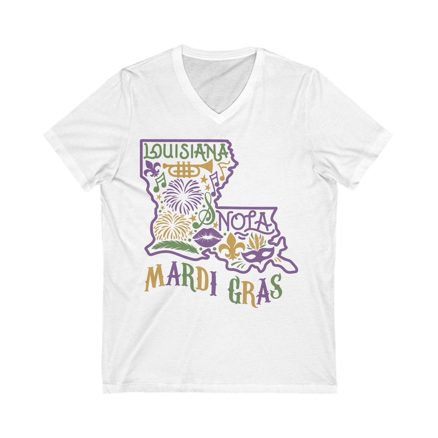 Louisiana Mardi Gras V-Neck - Unisex Jersey Short Sleeve V-Neck Tee