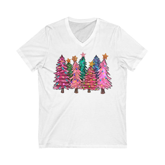 Louisiana Pink Christmas - Unisex Jersey Short Sleeve V-Neck Tee